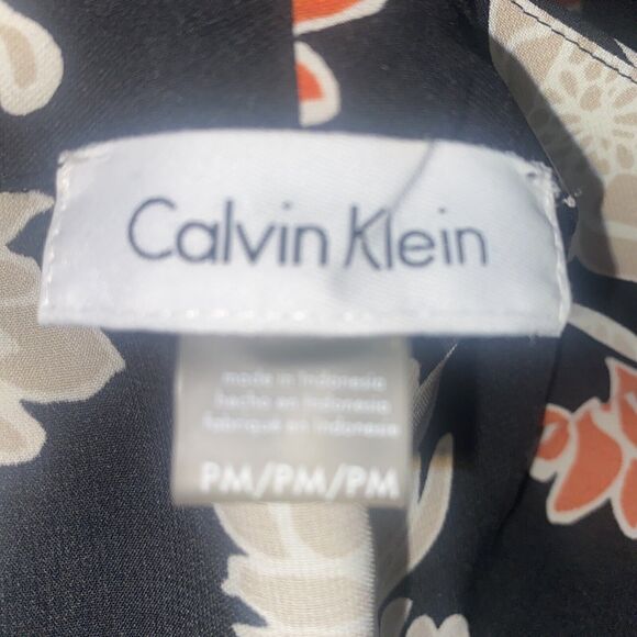 Calvin Klein Blouse P Medium Black With Coral Cream Floral Print Polyester - Picture 6 of 6